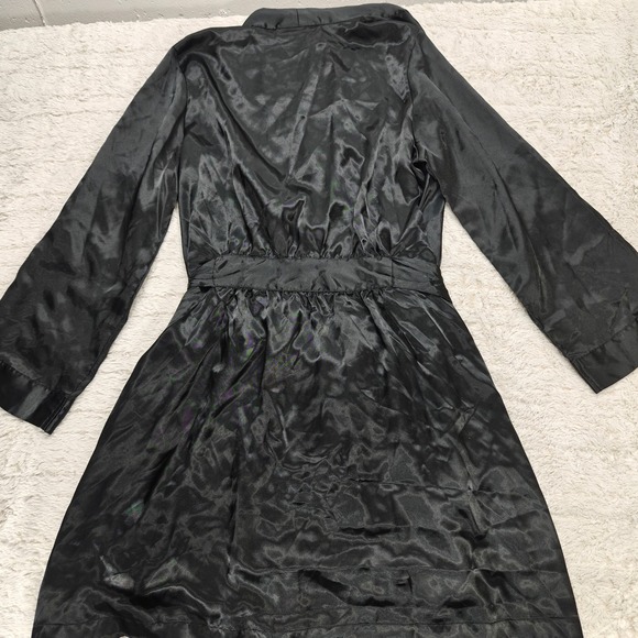 VTG 90s Black Satin Robe Morgan Taylor Intimates Luxury Sexy Goth Pockets Womens - Picture 8 of 11
